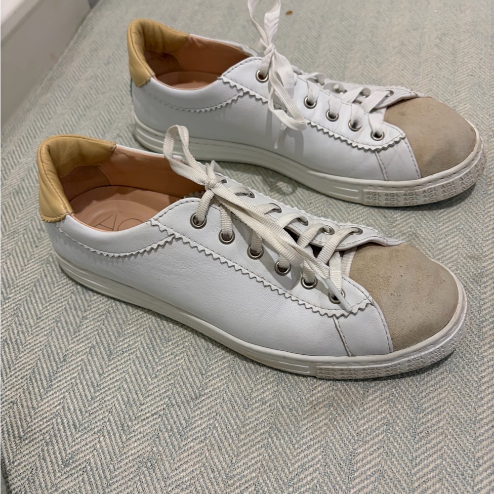 AGL ivory and beige lace up sneakers 37.5 (US7)